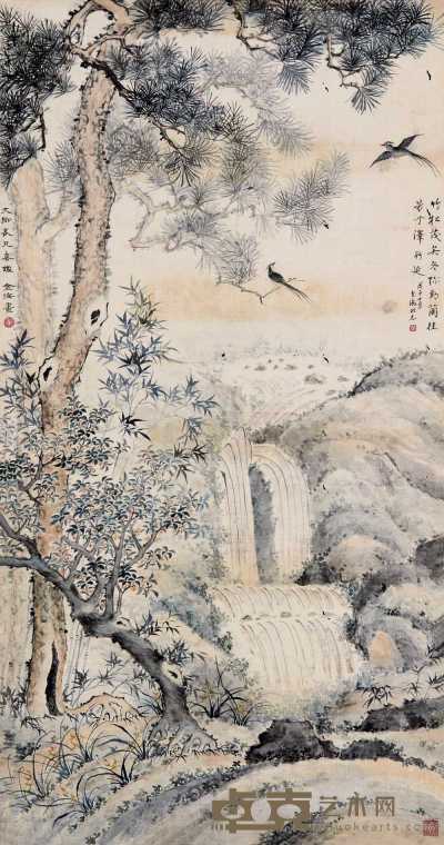 黄金海 花鸟绢本 立轴 82×43cm